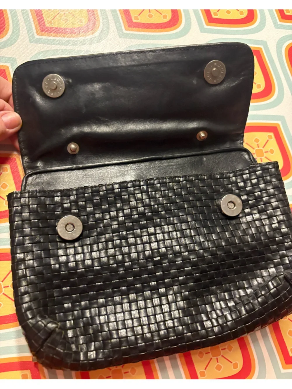Gem Woven Black Leather Clutch Bag